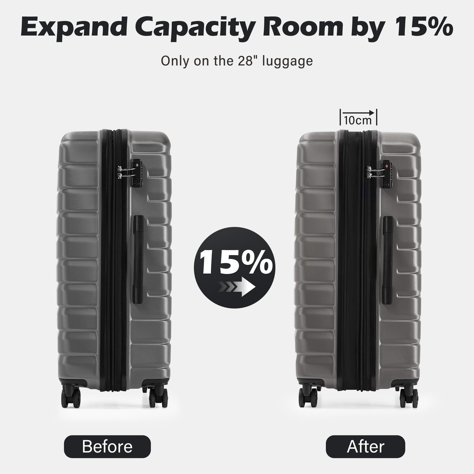 Coolife Luggage Sets, 3 Piece Hard Shell Suitcase Set with Spinner Wheels, Expandable Large Checked Luggage, Lightweight Rolling Carry On with TSA Lock Gray