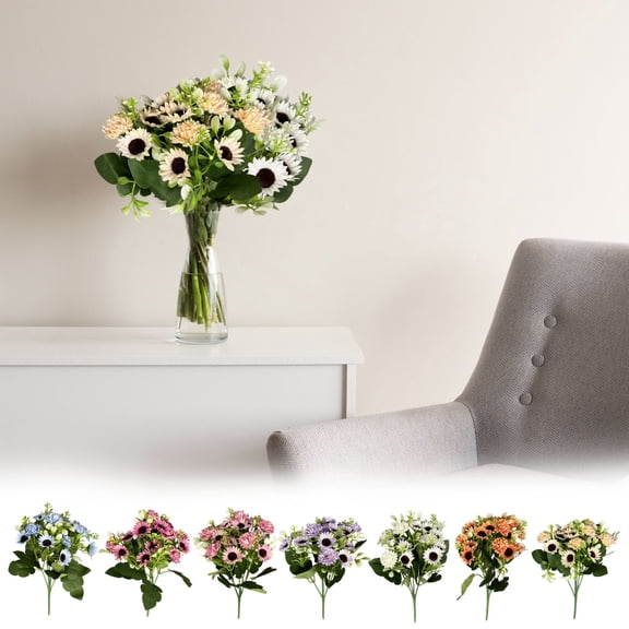 Beautynvta Artificial Flowers, Fake Silk Dahlia Chrysanthemum Mixed Flowers Realistic Faux Flowers Bouquets for Home Wedding Table Office Floral Arrangement Decoration