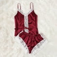 thumbnail image 5 of LYEAA Nightwear for Ladies Valentine's Day Two-piece Soft Satin Pajamas Set Lace V Neck Sling Tops with Shorts Cozy Loungewear Solid Loose Casual Sleepwear Sleepsuits Red M, 5 of 6