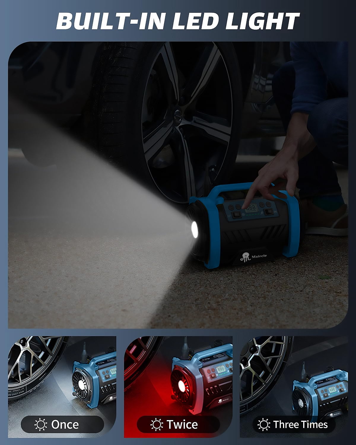 Maircle AC/DC Tire Inflator, 3 in 1 Portable Air Compressor for Car Tires with Auto Shut-off, LED Light, 150PSI Air Pump for Cars, Balls, Motorcycles