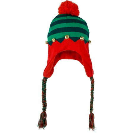 Adult's Christmas Santa's Toy Shop Elf Hat Toque With Braids Costume