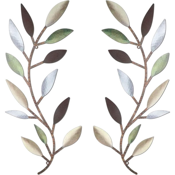 2 uds decoración de pared Metal hoja de árbol entrada estilo moderno vid rama de olivo arte de pared