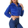 thumbnail image 4 of INSPIRE CHIC Women's Casual Faux Fur Coat Zip Up Hooded Cropped Fuzzy Fleece Jacket XL Royal Blue, 4 of 5