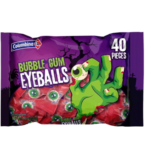 Columbina Scary Eyeballs Bubble Gum, 40 Pieces, 2 Bags, Individually Wrapped
