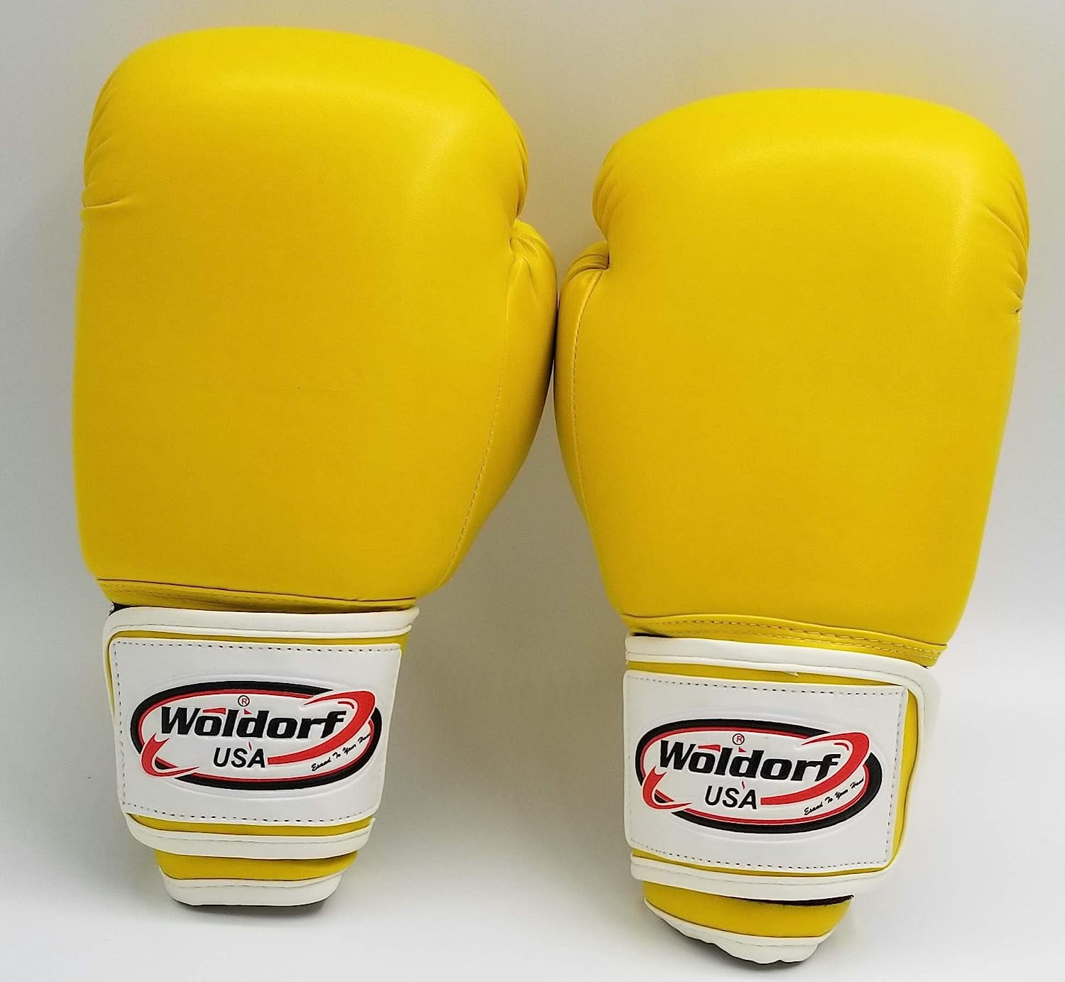 Woldorf USA Boxing Gloves in Leather Yellow 12oz Muay Thai Training, Grappling, Kickboxing, Heavy Bag Speed Punching Gloves, Fighting, Sparring Gloves