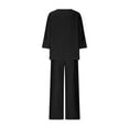 thumbnail image 6 of Dazajoo Womens Travel Sets 2 Piece Outfits Cotton 3/4 Sleeve V Neck Shirts and Elastic Waist Wide Leg Pants with Pockets Fall Linee Lounge Suits,Black,XXL, 6 of 7