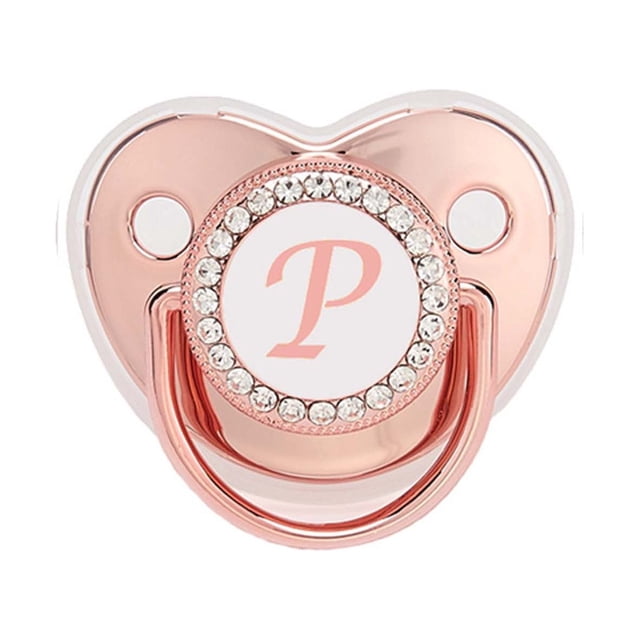 DPTALR Baby Pacifier 26 Letter Name Initials Clip Silicone Baby Pacifier Golden Shiny Newborn Pacifier