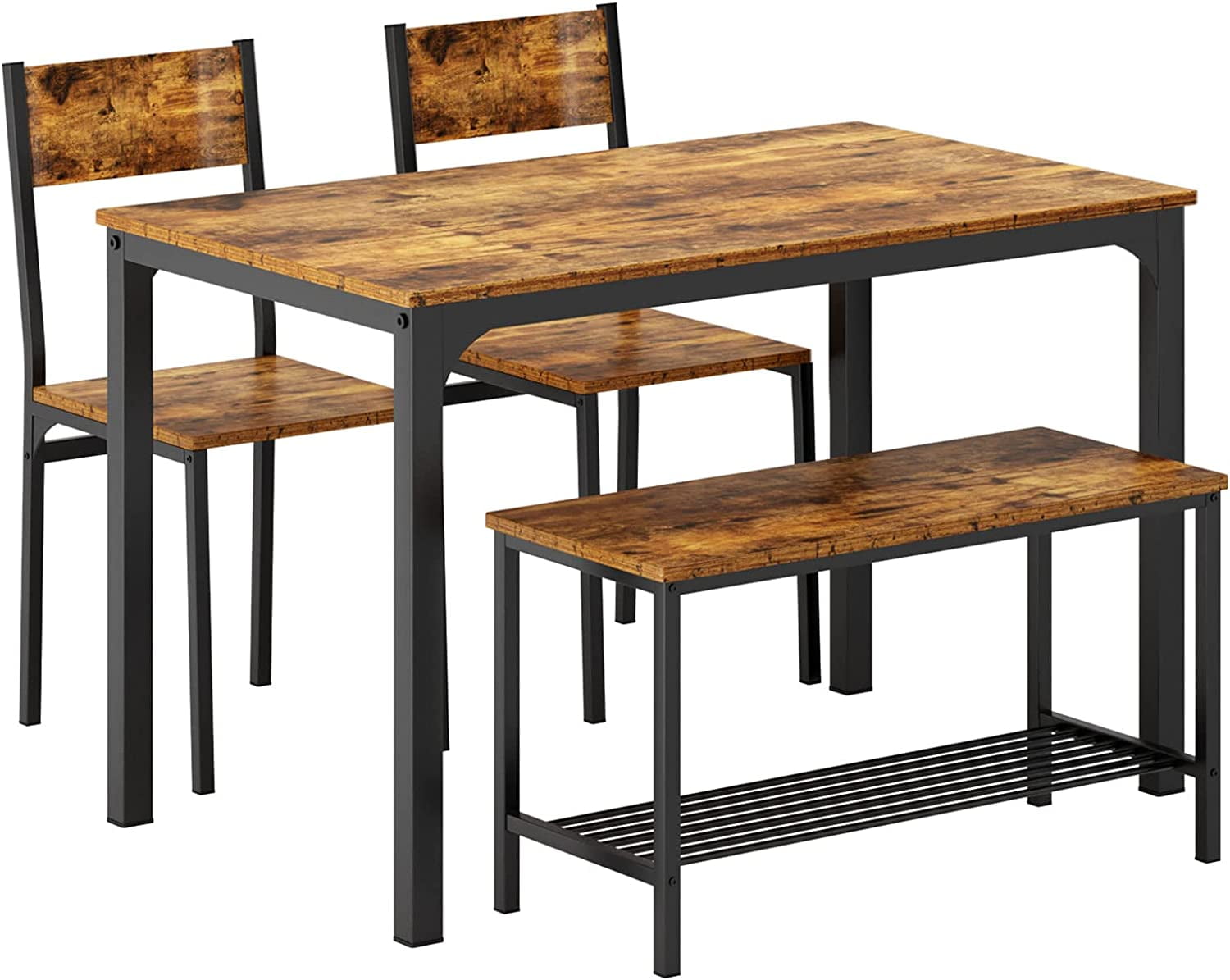 Dining Table Set for 4, Kitchen Room Table Set with Bench, 2-Piece Dining Chairs Set for Breakfast Nook - 42.9"×27.3" Retro