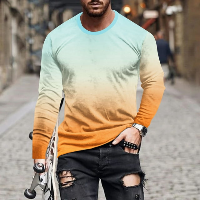 Meichang T-Shirt à Manches Longues pour Homme Graphique, T-Shirts Graphiques pour Hommes Décontractés à Imprimé 3D d'Illusion d'Optique, T-Shirts Fantaisie à Col Rond Confortables à Manches Longues pour Homme