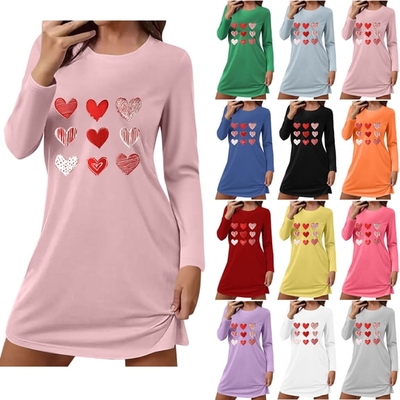 Sakmal Plus Size Mumu Nightgownss for Women Valentines Long Sleeve Love Nightwear Heart Print Knee Length Nightgowns for Women L