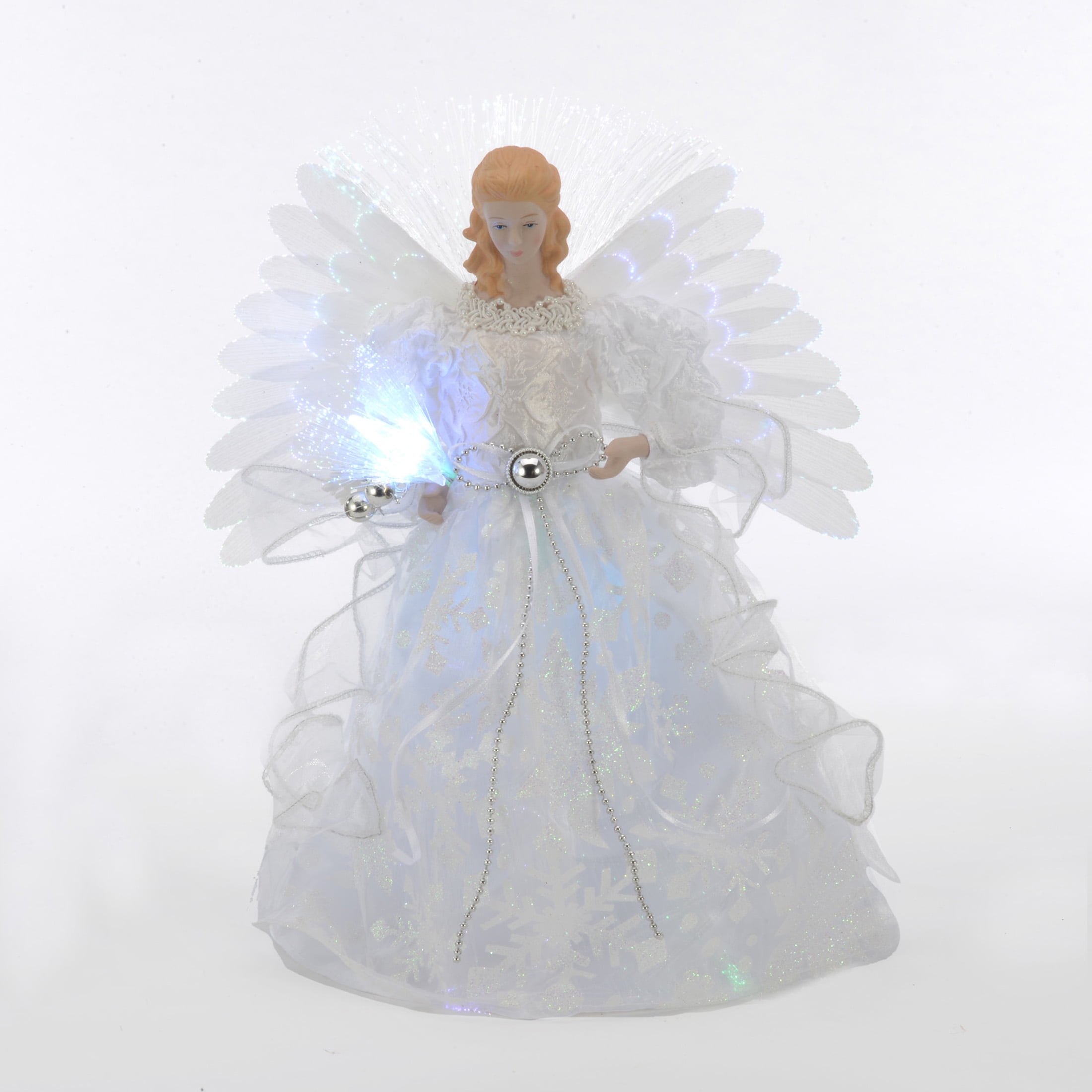 Holiday Time 12-inch White Fiber Optic Angel Christmas Tree Topper, with Multicolor LED Lights