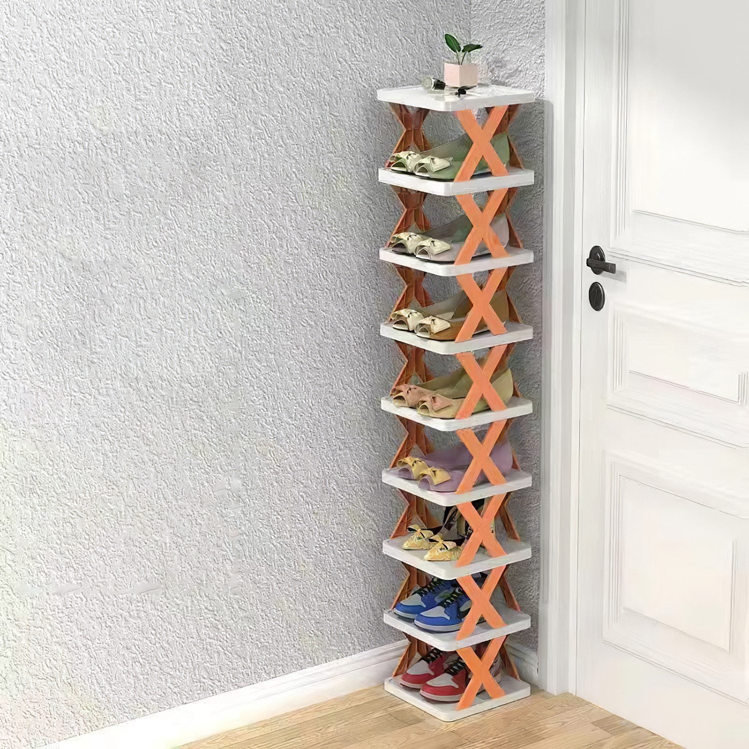Shoe Rack Organizer, iMounTEK 9 Tier Vertical Shoe Rack for Small Spaces Entryway Corner Closet Door Bedroom, Shoe Storage Stand Narrow Shelf, Orange