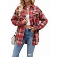 thumbnail image 3 of Womens Classic Button Down Plaid Flannel Shirts Long Sleeve Oversized Casual Business Blouse Tops Red & Khaki S, 3 of 9