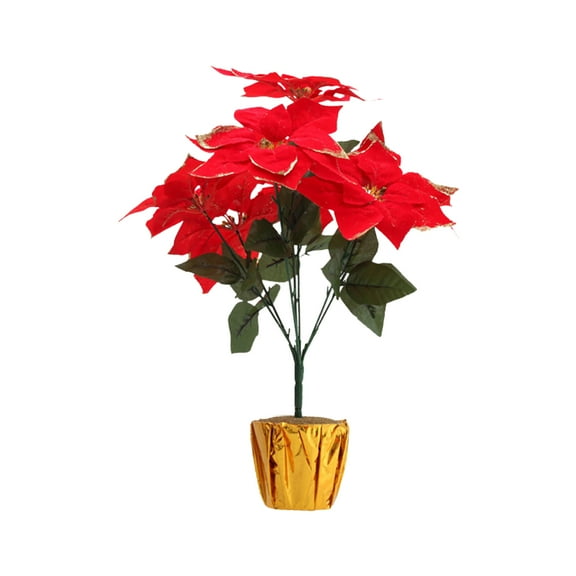 7 Head Christmas Poinsettia Potted Flower Simulation Christmas Poinsettia Flower Pot Decor