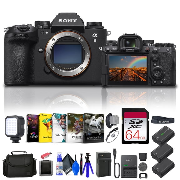 Sony Alpha a9 III Mirrorless Camera -  24.6MP Full Frame Global Shutter (ILCE-9M3)   64GB Memory Card   Bag   2 x NP-FZ100 Compatible Battery   External Charger   Card Reader   LED Light   More