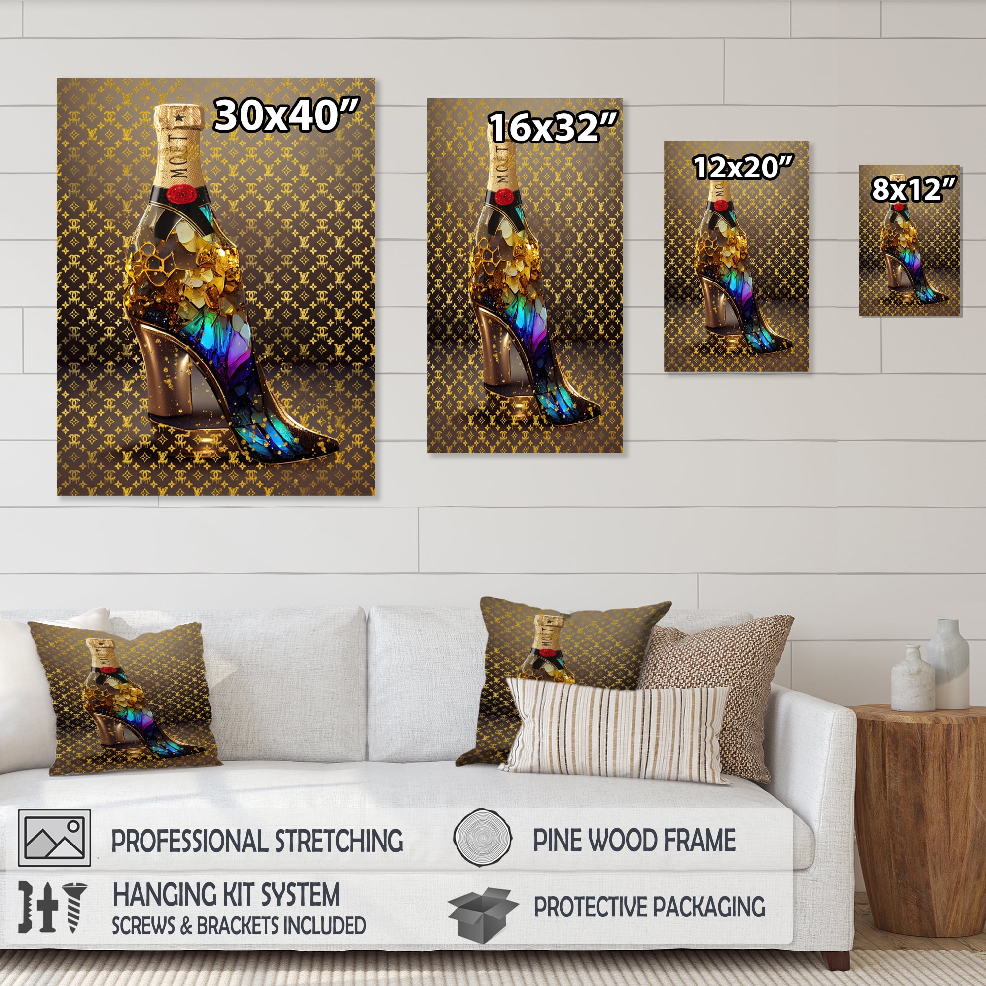 Designart Luxury Champagne And High Heel II Canvas Wall Art