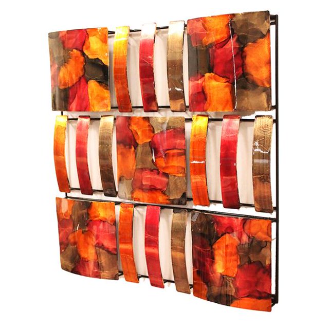 Susanna 9-Panel Square Metal Wall Decor - Burgundy, Copper & Brown