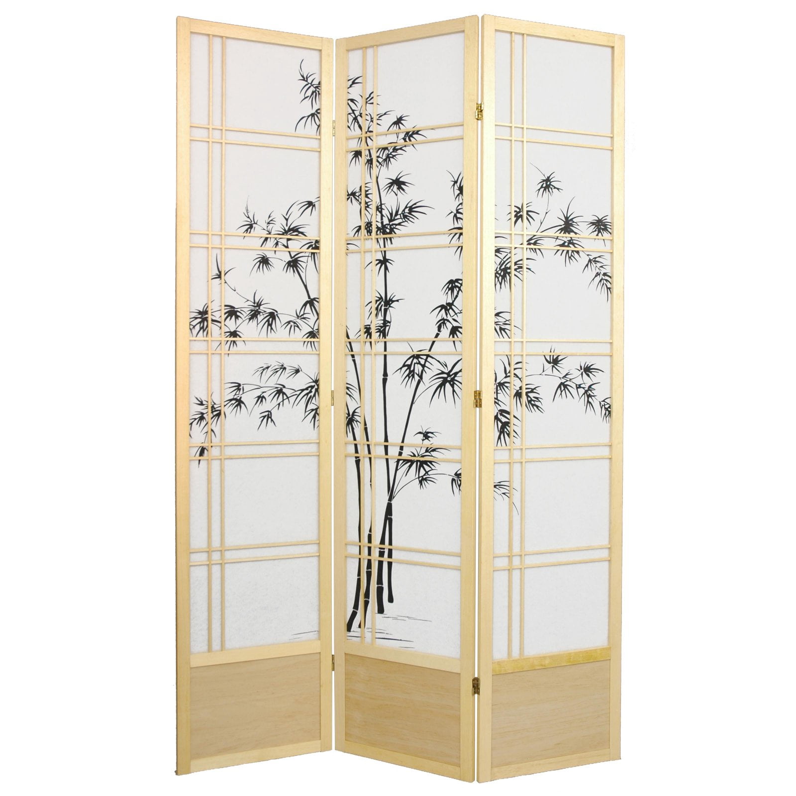 Oriental Furniture 7 Ft Tall Double Cross Bamboo Tree Shoji Screen, rosewood color, 3 panel