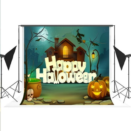 Image of ABPHOTO Polyester Happy Halloween Cartoon Photography Backdrop Wizard Pumpkin Lantern Foto Booth Background for Halloween Cosplay Kids Sudio Photo 7X5ft