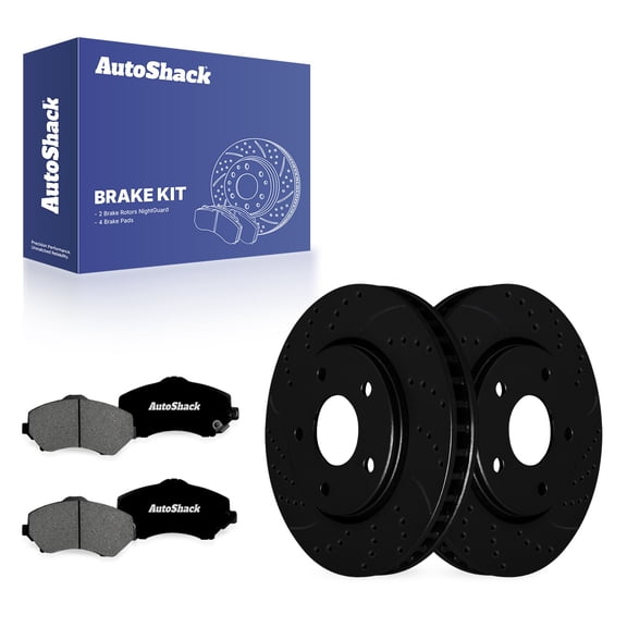 AutoShack Front Vented Drilled & Slotted E-Coated Brake Rotors Black Finish   Premium Ceramic Pads 6-PC Brake Kit Replacement for 2008-2016 Dodge Grand Caravan NightGuard 11.89" (302 mm)