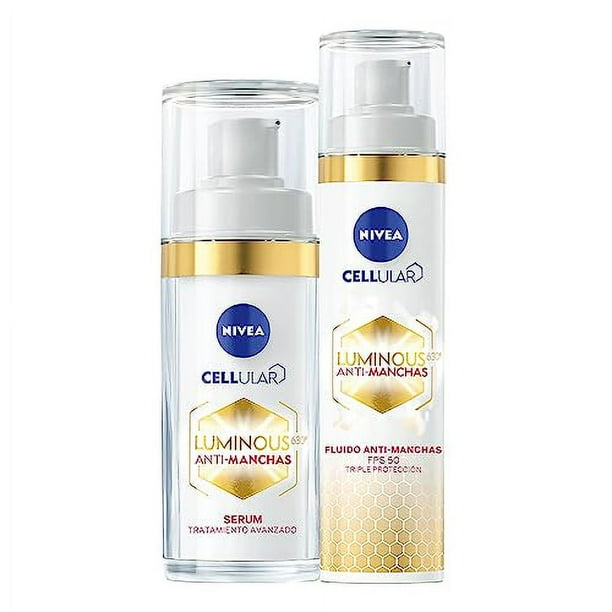 NIVEA Rutina Anti-manchas Rutina Facial Completa Luminous 630 (2 piezas), Enriquecida con Ácido Hialurónico Serum facial 30 ml + Fluido facial FPS50 con Vitamina E 40 NIVEA NA