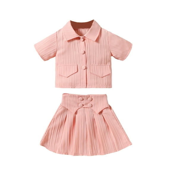 GYRATEDREAM Toddler Baby Girl 3Pcs Outfit Short Sleeve Lapel Shirt Coat   Spaghetti Strap Camisole   Pleated Skirt Set Kids Spring Summer Clothes for 18M-6T Pink