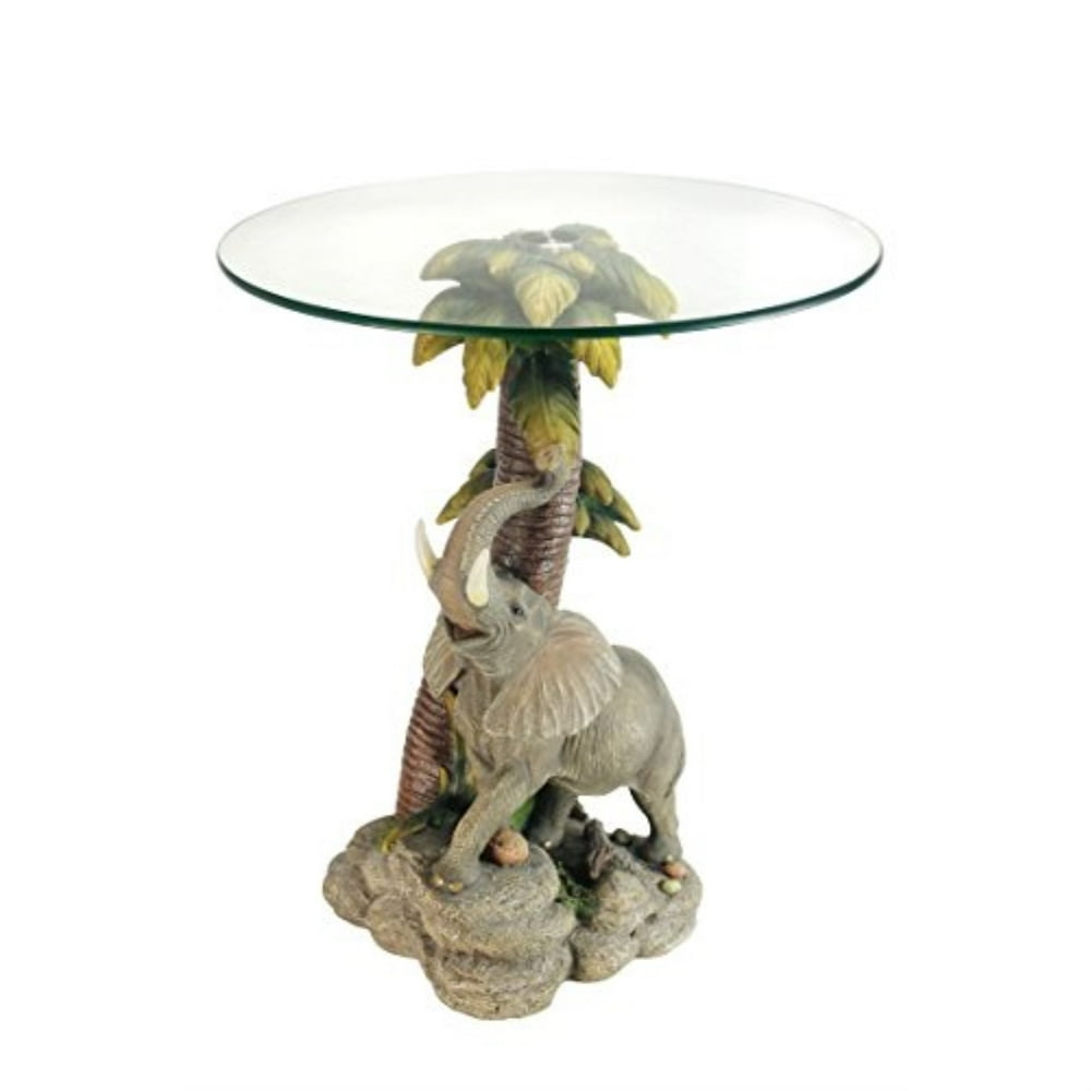 ok lighting animal 24" h glass top color sculpture end table elephant