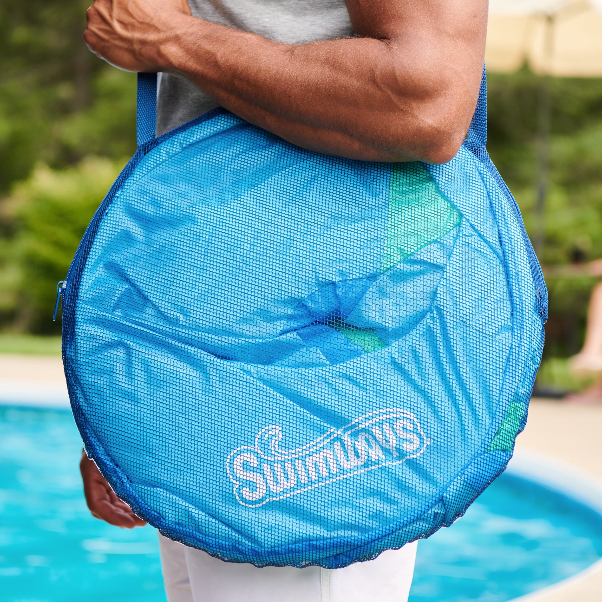 SwimWays Spring Float Premium XL Recliner Chair for Swimming Pool, Inflatable Pool Floats Adult with Fast Inflation, Cup Holder & Foot Rest, Supports Up to 300 lbs, Blue