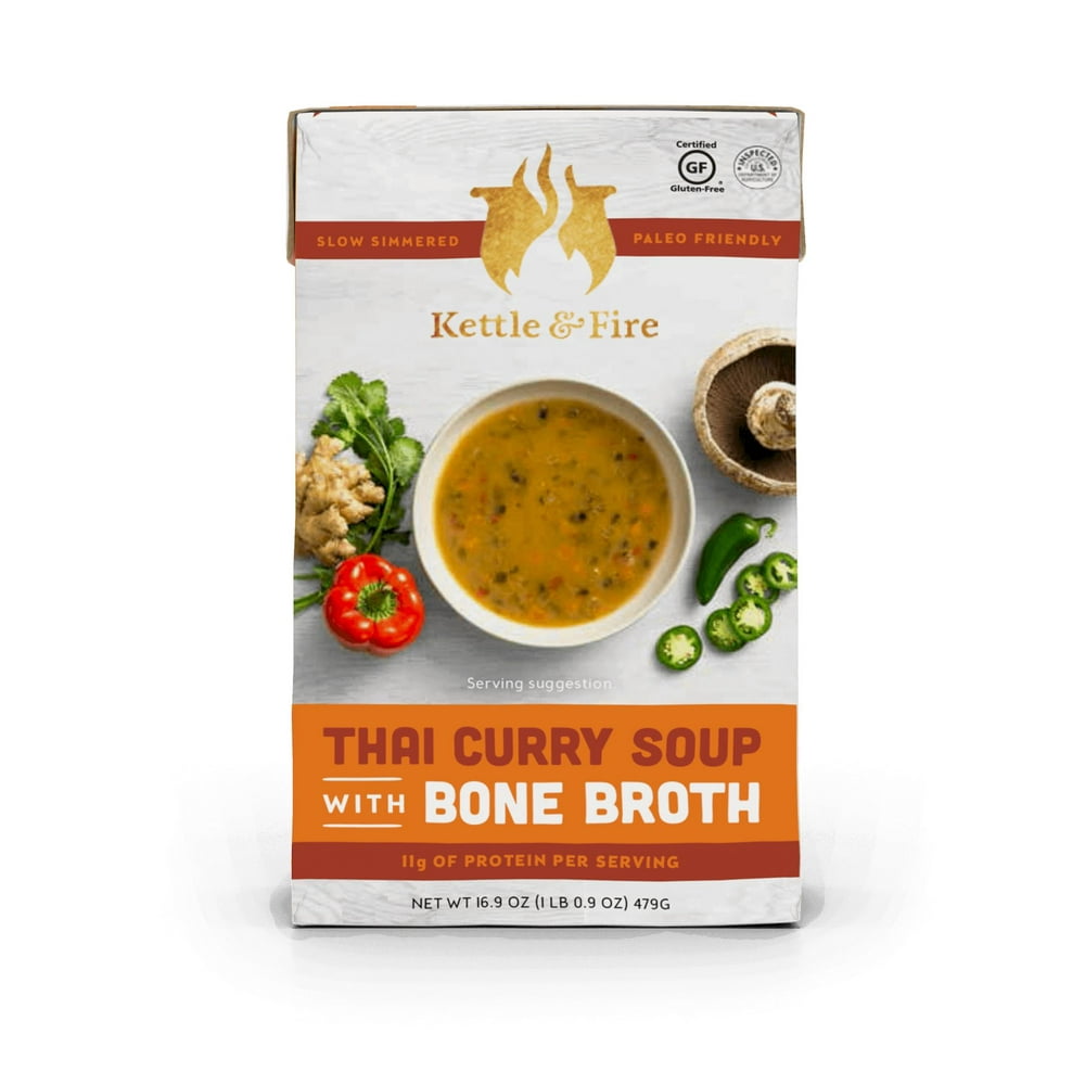 Kettle & Fire Thai Curry Soup with Bone Broth 16.9 oz Tetra Pak Pack