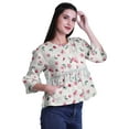 thumbnail image 3 of Moomaya Round Neck Women Bell Sleeve Shirt Printed Cotton Crop Tops Casual Top, 3 of 5