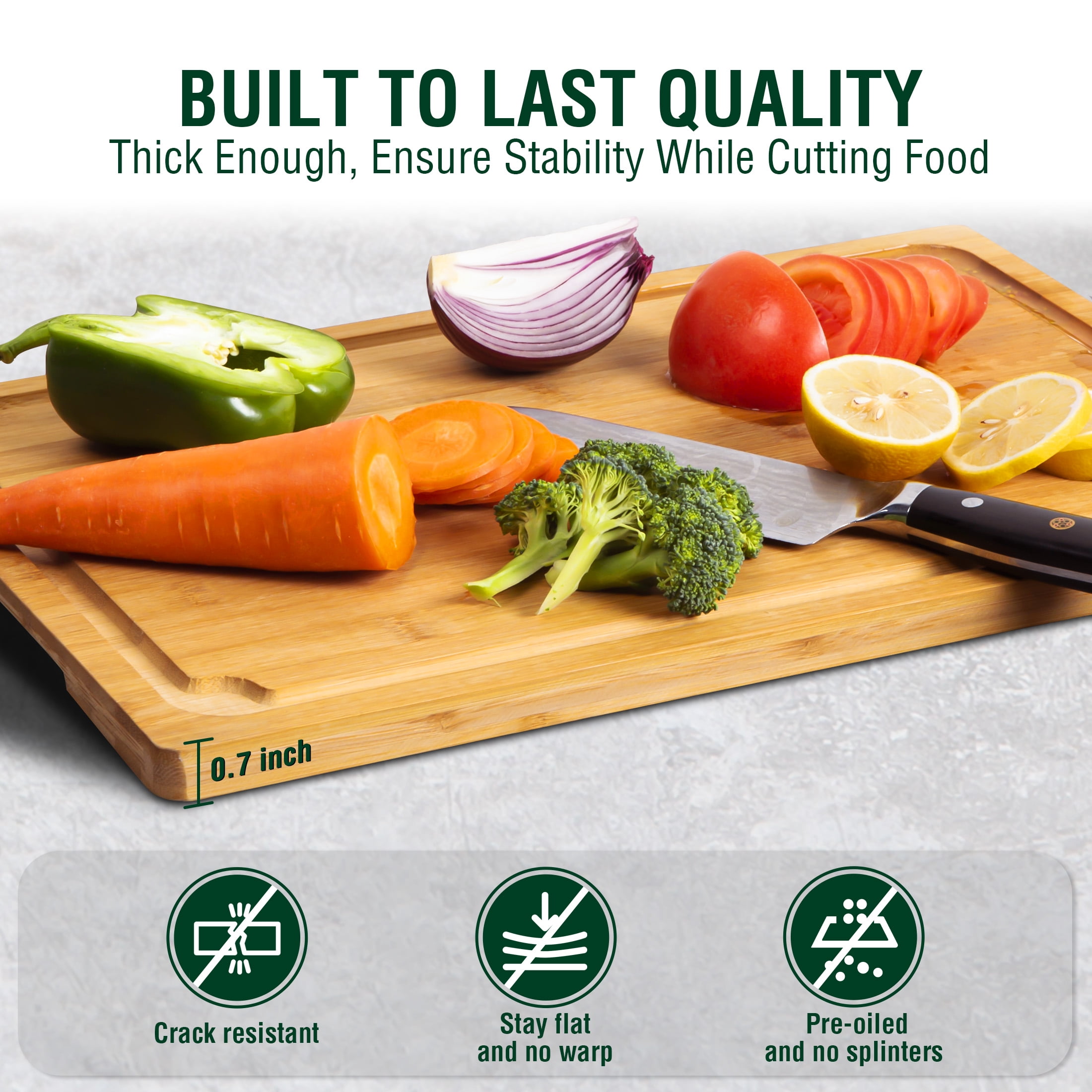 Empune Extra Large Bamboo Cutting Board, 19.9" Wooden Chopping Board for Kitchen with Juice Groove and Built-in Handles