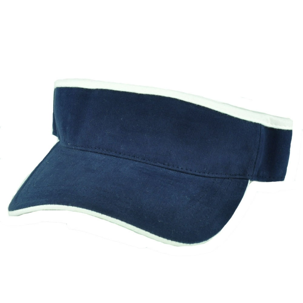 Navy Blue Sun Visor Blank Plain Solid Hat Curved Bill Adjustable White Trim