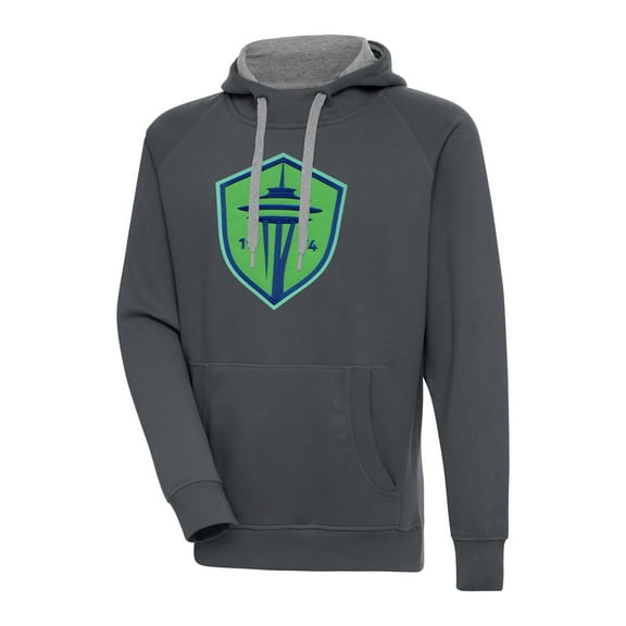 Men's Antigua Charcoal Seattle Sounders FC Victory Pullover Hoodie