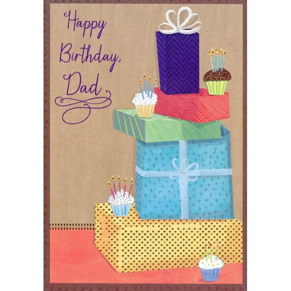 Designer Greetings Stack of Presents and Cupcakes Birthday Card for Dad