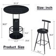 thumbnail image 4 of 3-Piece Round Bar Table and Stool Set 31.5-Inch Compact Wooden Dining Set with Metal Ring Footrest Black, 4 of 10