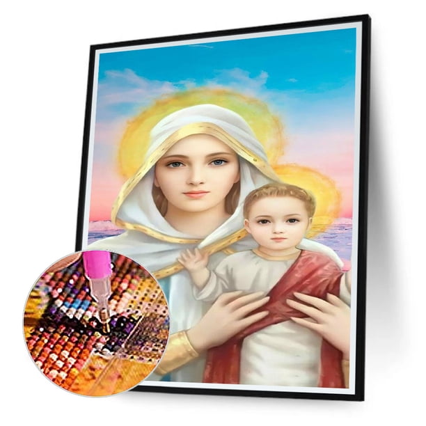 Kits de pintura de diamantes DIY 5D Wdftyju Jesús la Virgen Taladro redondo completo NH2652