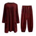 thumbnail image 4 of Pajamas for Women Set Fall & Winter Pullover Long Sleeve Set Soft Double Fleece with Embossed Design & Cozy Loungewear for Cold Nights, 4 of 6