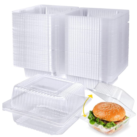 GMZW 100 Pcs Clear Plastic Takeout Containers with Lids, Square Clamshell Disposable Food Storage Boxes, for Cake, Cookies, Pasta, Sandwiches, Salad