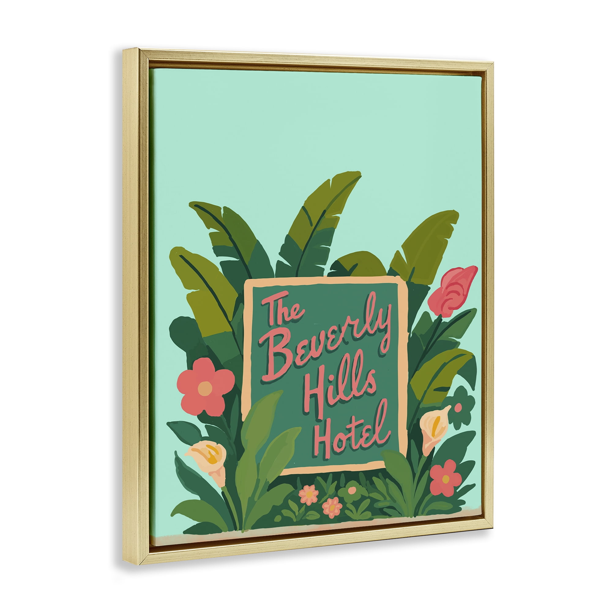 Stupell Industries Beverly Hills Hotel Gold Framed Floater Canvas Wall Art, design by Amelia Noyes