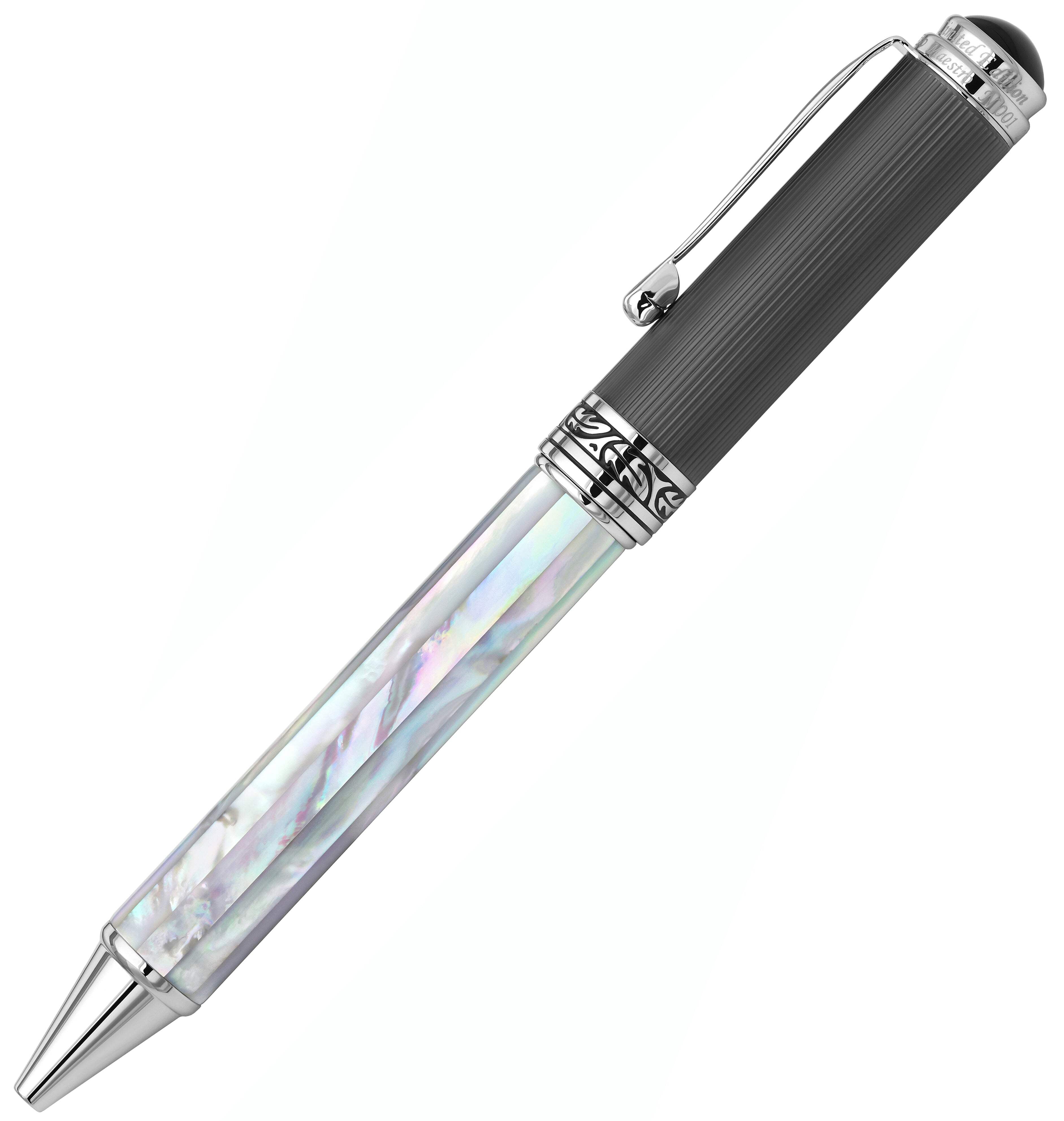 Xezo Xezo Maestro® Oceanic White Mother of Pearl Ballpoint Pen - DLC (Diamond-Like Coating) PVD Cap