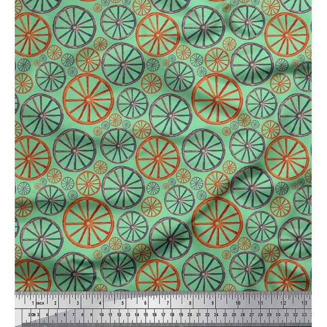 Soimoi Tissu Satin Modal Vert Roue Décor Ethnique Tissu Imprimé au Mètre 42 Pouces de Large