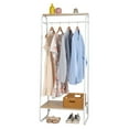 thumbnail image 3 of Clothes Rack with 2 Wood Shelves, Freestanding Metal Sturdy Clothing Rack, Small Space Storage, White, 3 of 8