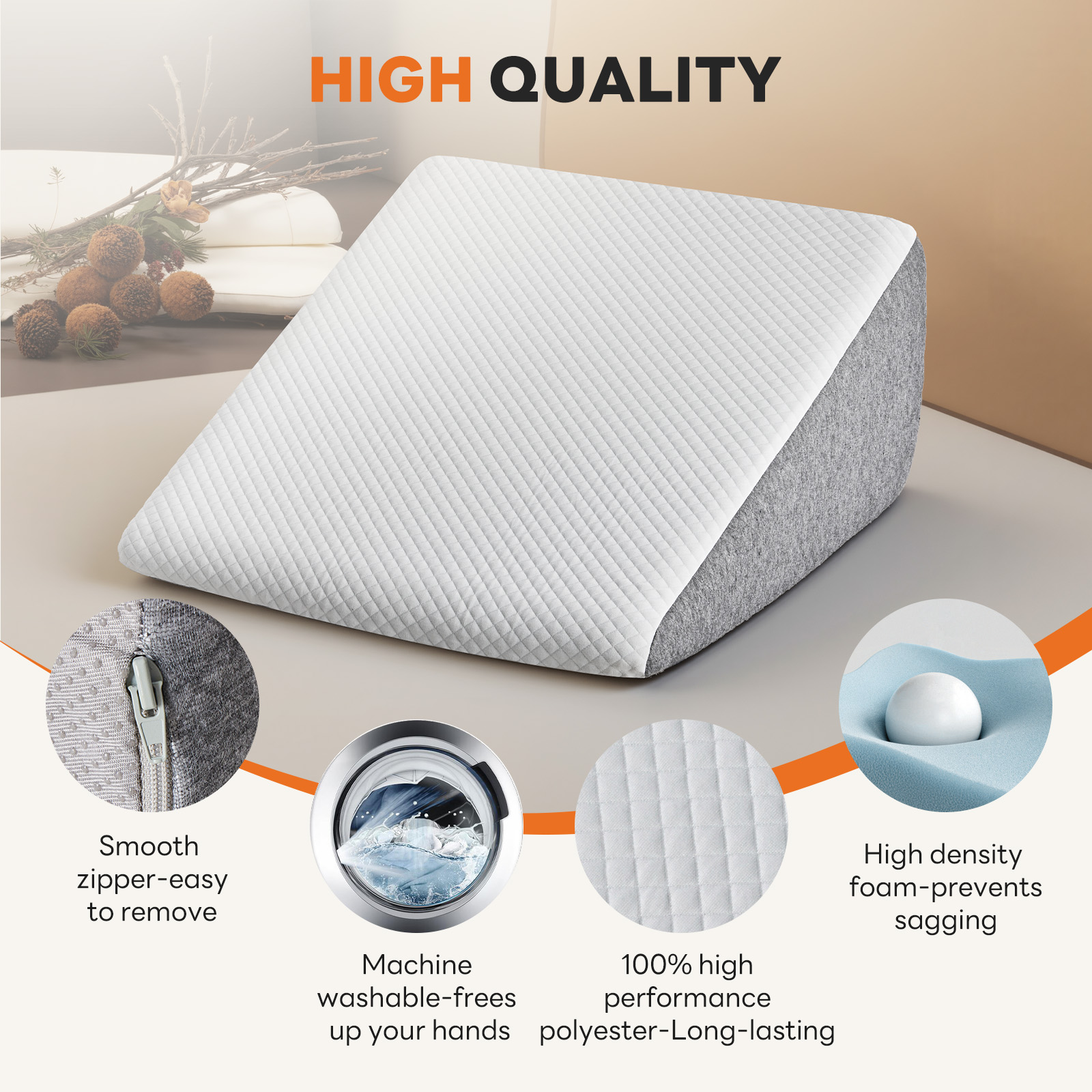 JIOABL Wedge Body Pillow for Sleep Comfort, Neck Pain Relief, Acid Reflux, Heartburn, Back Pain Relief and Snoring, 12Inch