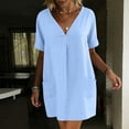 thumbnail image 6 of Efsteb Women's Cotton Tunic Dress V-Neck Short Sleeve Casual Loose Fit Short Dress with Side Pockets （Sky Blue,L）, 6 of 7