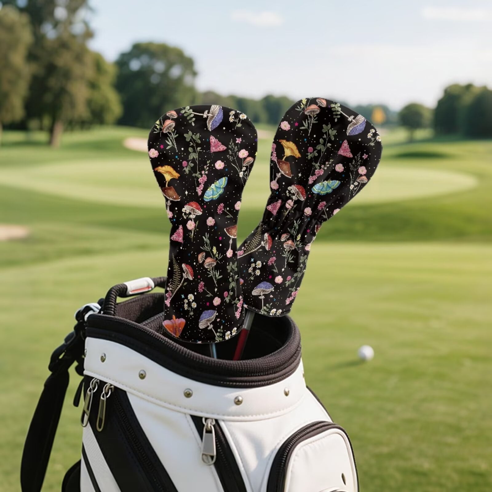 Uorisanigo Golf Club Head Covers Double Elastic Band (Driver/Fairway/Hybrid) - Premium PU Leather Golf Headcovers - 3 Piece Set for Men and Women(Aesthetic Plant Botanical Mushroom)