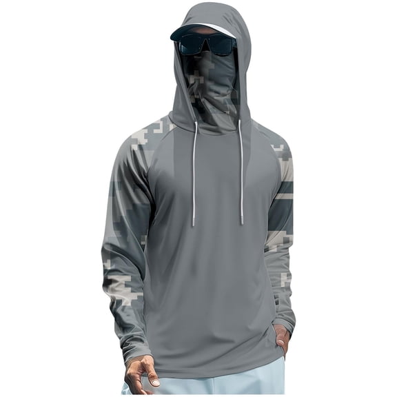 JOANKDMI Sun Protection Hoodie for Men Long Sleeve UPF 50 UV Fishing Shirts with Face Mask Cover Camo Hiking Outdoor Cooling Lightweight Activewear Running S-5XL