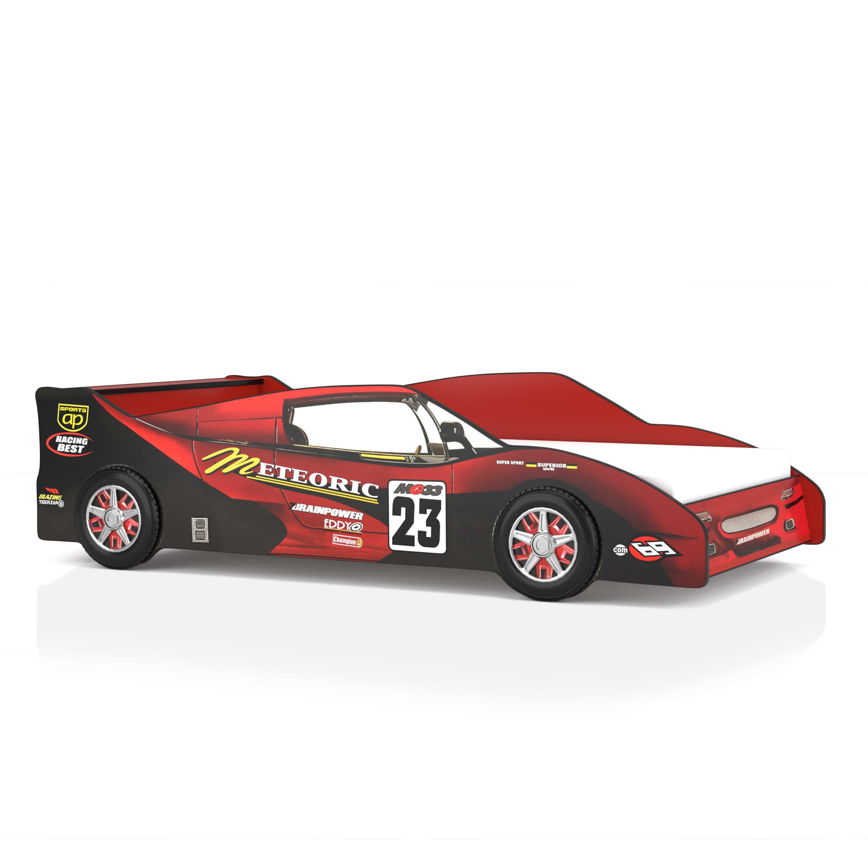 Furniture of America Roddy Kids Wood Twin Race Car Bed, Red