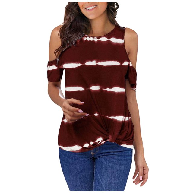 Gibobby Casual Playera de Manga Corta para Mujer Camiseta para mujer(Vino,M)