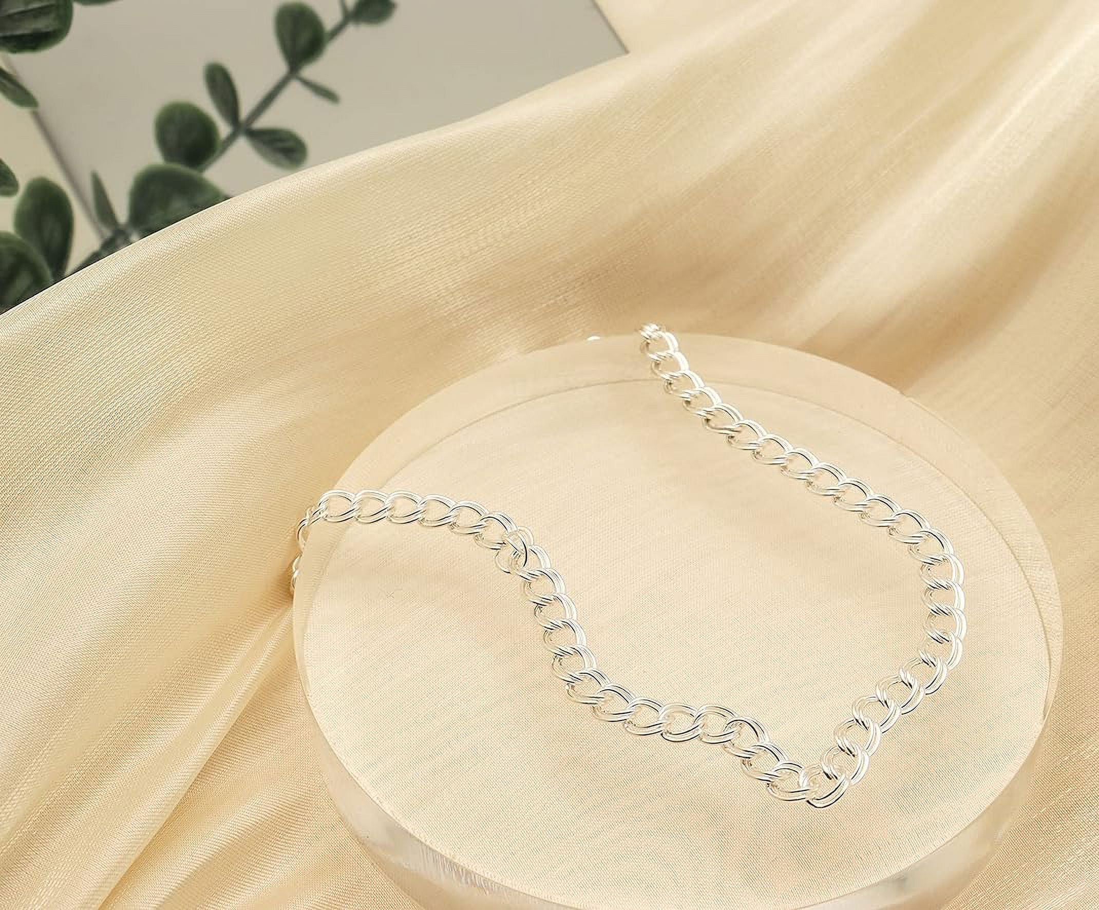 PORI JEWELERS 925 Sterling Silver 4mm Charm Link Chain Anklet - Available in Silver or Yellow 9"