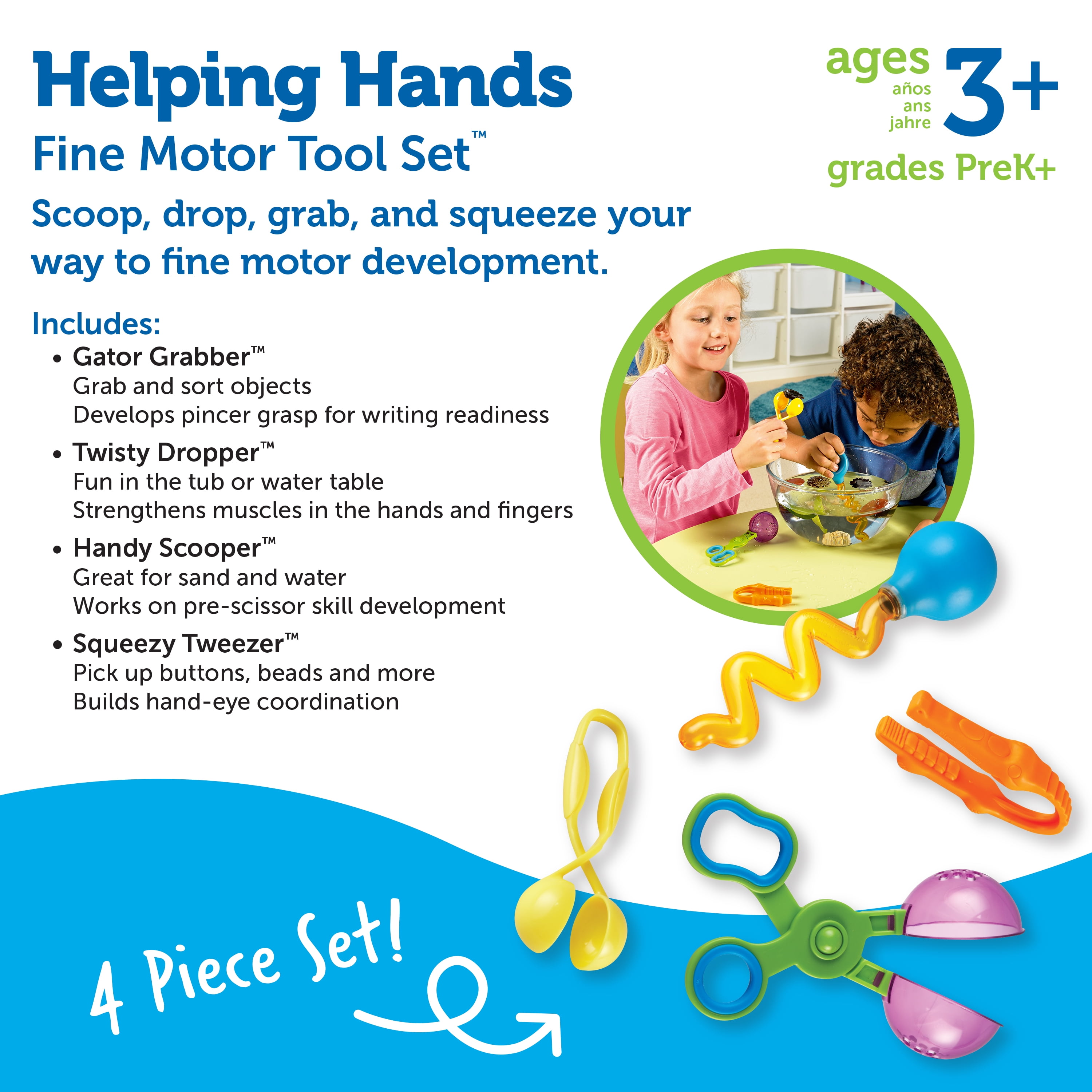4 Classic Pieces Ages Learning Resources Helping Hands Fine Motor Tool Set Toy